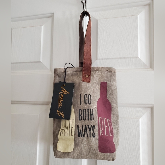 NWT Mona B Up-Cycled Canvas 2 Bottle Wine Bag Carrier Both Ways - Picture 1 of 7